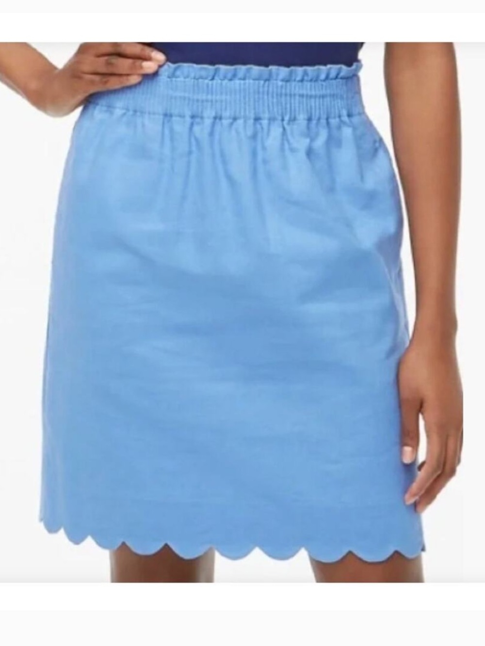 J. Crew Linen-Cotton Cornflower Blue Scallop-Hem Mini Skirt